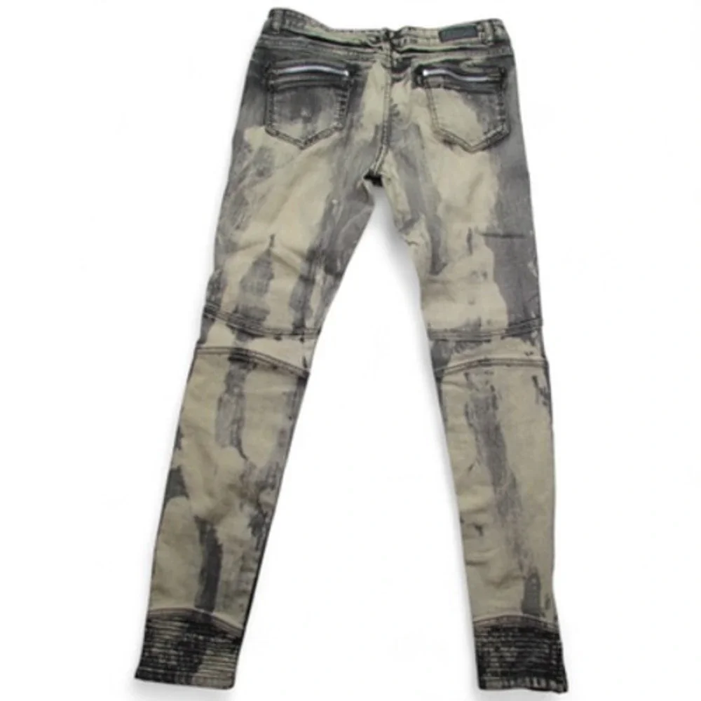 Ten25 Jeans Mens 13/14 Black Gray‎ Distressed Stretch Denim Biker Moto Pants Zip